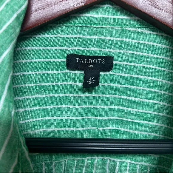 Talbots green striped line top size 3X plus long sleeved button up - Picture 2 of 7